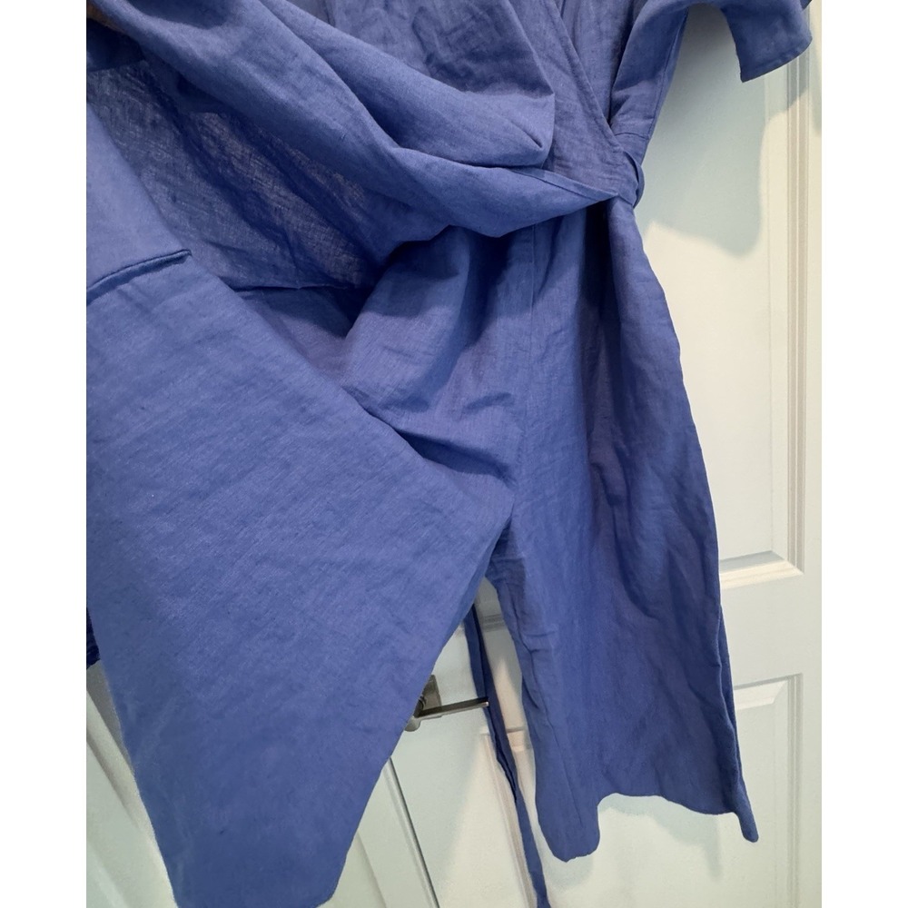 Adolfo Dominguez XL 100% Linen Wrap Jumpsuit Blue Wide Leg Tie Waist India Made - Picture 12 of 15